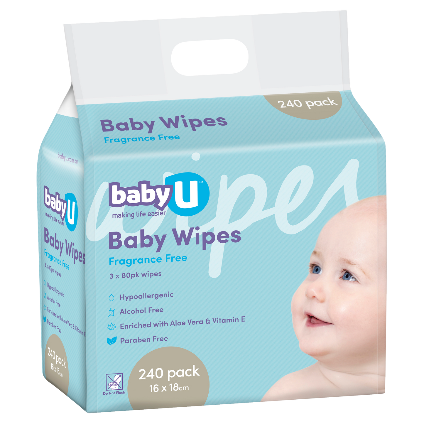 Baby U Wipes Fragrance Free 80pk